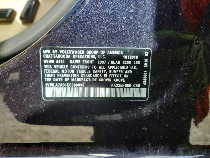 Продажа на аукционе авто 2019 Volkswagen Passat, vin: 1VWLA7A31KC006836, номер лота: 46394436