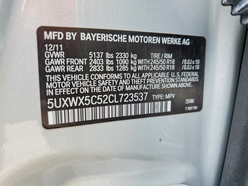 2012 Bmw X3 მანქანა იყიდება აუქციონზე, vin: 5UXWX5C52CL723537, აუქციონის ნომერი: 47559136