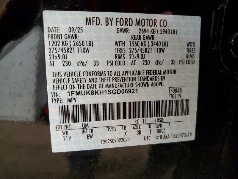 46691436 :رقم المزاد ، 1FMUK8KH1SGD06921 vin ، 2025 Ford Explorer مزاد بيع
