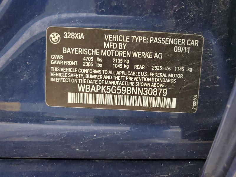 2011 Bmw 328 მანქანა იყიდება აუქციონზე, vin: WBAPK5G59BNN30879, აუქციონის ნომერი: 47880656