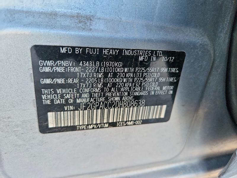 2013 Subaru Xv Crosstrek მანქანა იყიდება აუქციონზე, vin: JF2GPACC2DH808638, აუქციონის ნომერი: 45836586