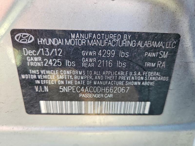2013 Hyundai Sonata მანქანა იყიდება აუქციონზე, vin: 5NPEC4AC0DH662067, აუქციონის ნომერი: 47474316