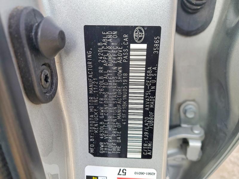 Aukcja sprzedaży 2022 Toyota Camry, vin: 4T1F11BK1NU051918, numer aukcji: 46176756