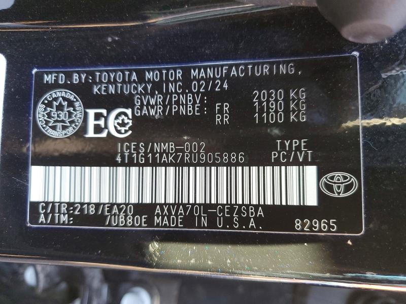 Auction sale of the 2024 Toyota Camry, vin: 4T1G11AK7RU905886, lot number: 47002976