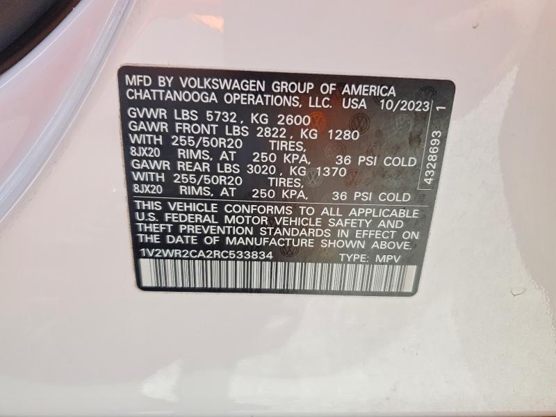 Продаж на аукціоні авто 2024 Volkswagen Atlas, vin: 1V2WR2CA2RC533834, номер лоту: 45643236