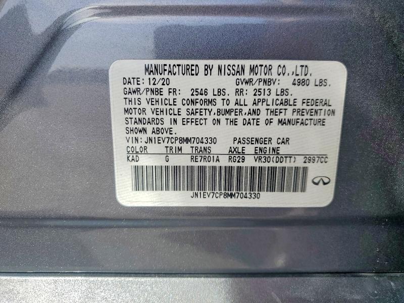 47939706 :رقم المزاد ، JN1EV7CP8MM704330 vin ، 2021 Infiniti Q50 مزاد بيع