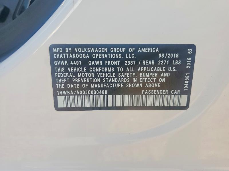 Продажа на аукционе авто 2018 Volkswagen Passat, vin: 1VWBA7A30JC030488, номер лота: 79556635