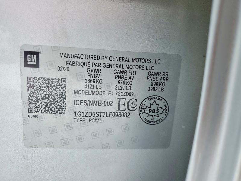Продаж на аукціоні авто 2020 Chevrolet Malibu, vin: 1G1ZD5ST7LF098082, номер лоту: 41953716