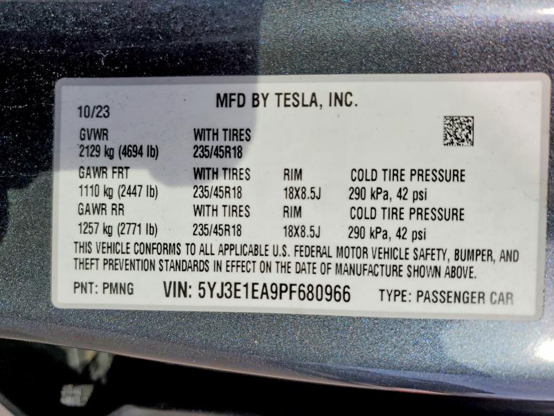 Продаж на аукціоні авто 2023 Tesla Model 3, vin: 5YJ3E1EA9PF680966, номер лоту: 47434726