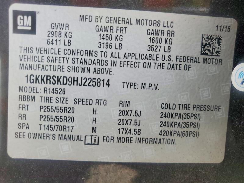 48002026 :رقم المزاد ، 1GKKRSKD9HJ225814 vin ، 2017 Gmc Acadia Limited مزاد بيع