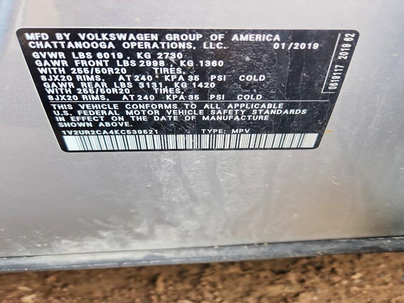 2019 Volkswagen Atlas მანქანა იყიდება აუქციონზე, vin: 1V2UR2CA4KC539521, აუქციონის ნომერი: 46872186