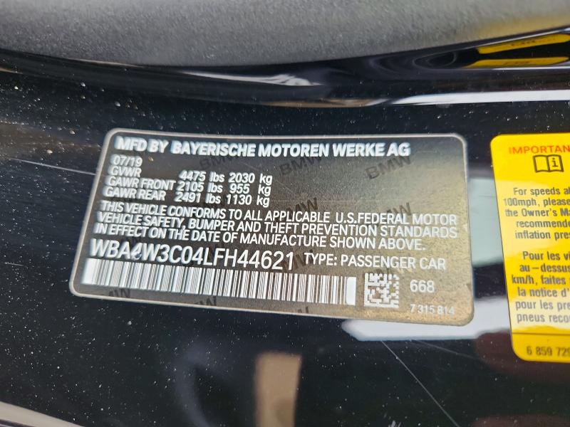 Продаж на аукціоні авто 2020 Bmw 430i, vin: WBA4W3C04LFH44621, номер лоту: 48000376