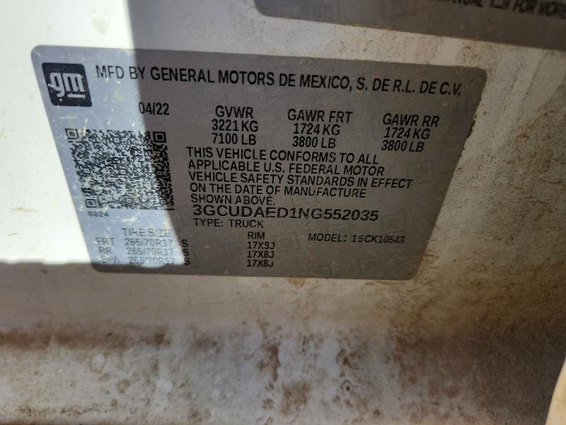 47461176 :رقم المزاد ، 3GCUDAED1NG552035 vin ، 2022 Chevrolet Silverado مزاد بيع