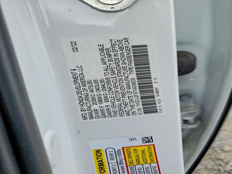 46108786 :رقم المزاد ، 1HGCV2F37NA006635 vin ، 2022 Honda Accord مزاد بيع