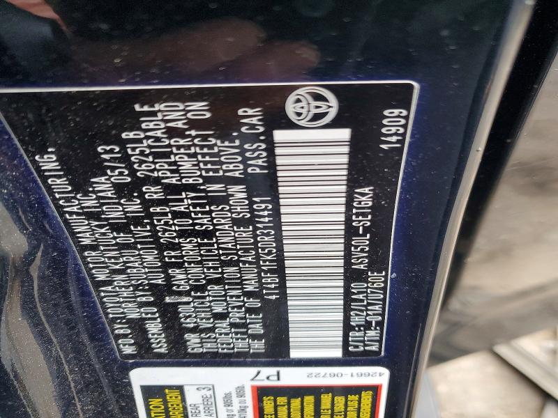 Auction sale of the 2013 Toyota Camry, vin: 4T4BF1FK5DR314491, lot number: 46399816