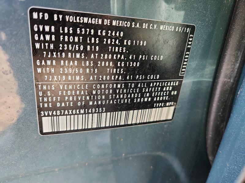 Aukcja sprzedaży 2019 Volkswagen Tiguan, vin: 3VV4B7AX6KM149353, numer aukcji: 45729326