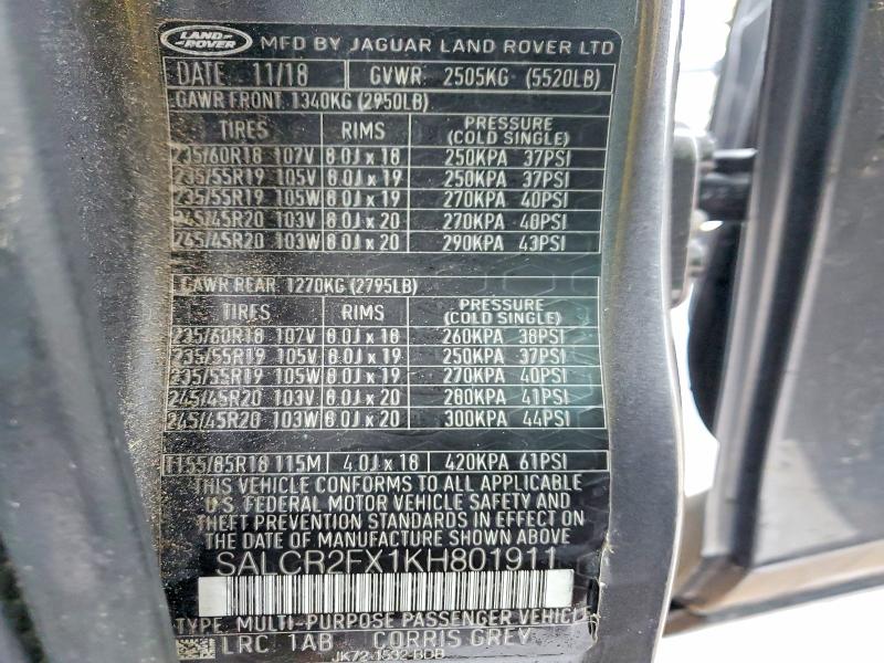 Продажа на аукционе авто 2019 Land Range Rove, vin: SALCR2FX1KH801911, номер лота: 79925175