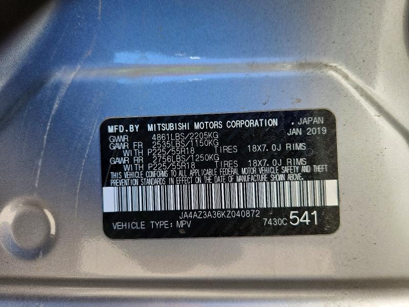 Aukcja sprzedaży 2019 Mitsubishi Outlander, vin: JA4AZ3A36KZ040872, numer aukcji: 46362756
