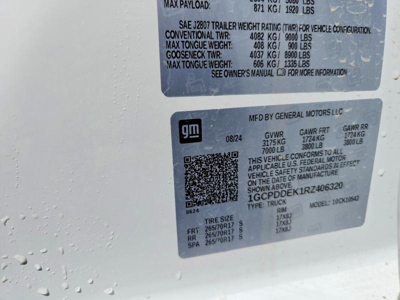 Aukcja sprzedaży 2024 Chevrolet Silverado, vin: 1GCPDDEK1RZ406320, numer aukcji: 79842675