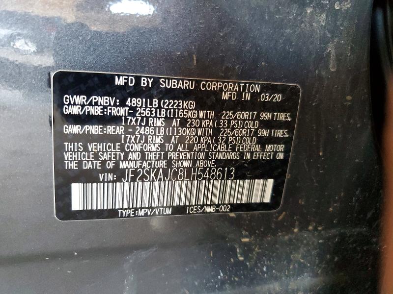 Продажа на аукционе авто 2020 Subaru Forester, vin: JF2SKAJC8LH548613, номер лота: 47611696