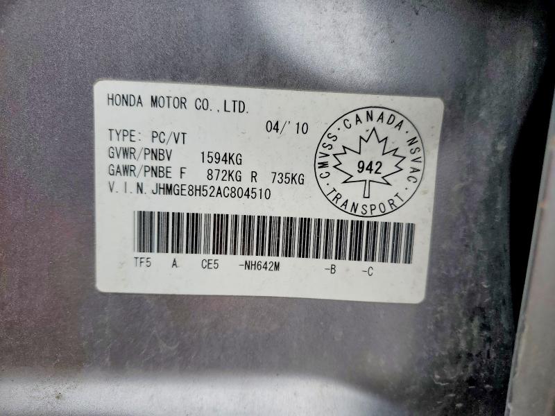 Продажа на аукционе авто 2010 Honda Fit, vin: JHMGE8H52AC804510, номер лота: 78283395