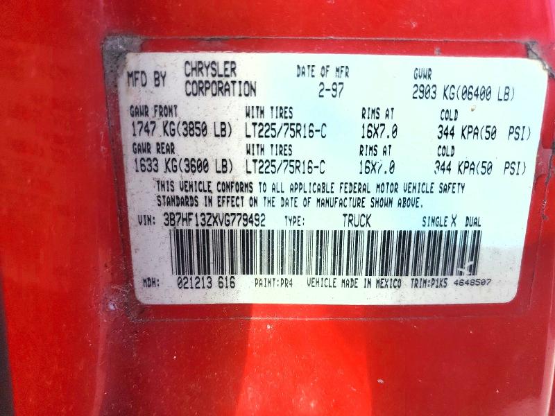 Продажа на аукционе авто 1997 Dodg Ram, vin: 3B7HF13ZXVG779492, номер лота: 45938226
