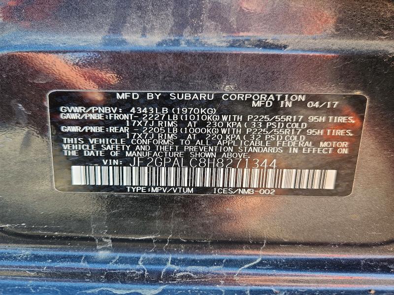 2017 Subaru Crosstrek მანქანა იყიდება აუქციონზე, vin: JF2GPALC8H8271344, აუქციონის ნომერი: 45637006