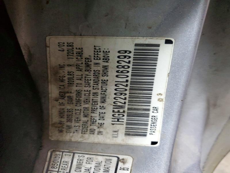 Продаж на аукціоні авто 2002 Honda Civic, vin: 1HGEM22902L068299, номер лоту: 45510626