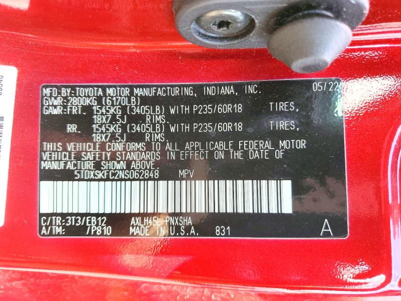 Продажа на аукционе авто 2022 Toyota Sienna, vin: 5TDXSKFC2NS062848, номер лота: 48301106