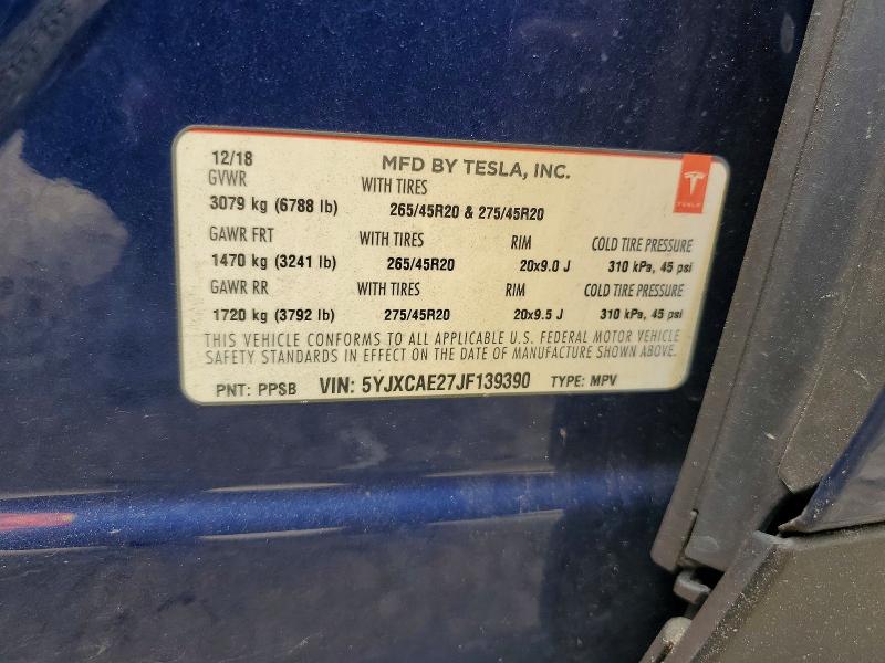 46714556 :رقم المزاد ، 5YJXCAE27JF139390 vin ، 2018 Tesla Model X مزاد بيع