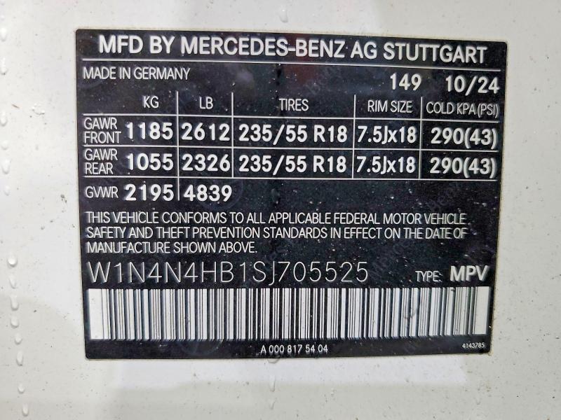 2025 Mercedes-benz Gla მანქანა იყიდება აუქციონზე, vin: W1N4N4HB1SJ705525, აუქციონის ნომერი: 79553485