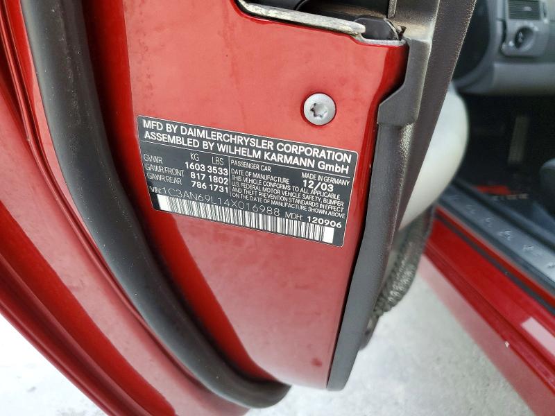2004 Chrysler Crossfire მანქანა იყიდება აუქციონზე, vin: 1C3AN69L14X016988, აუქციონის ნომერი: 45780876
