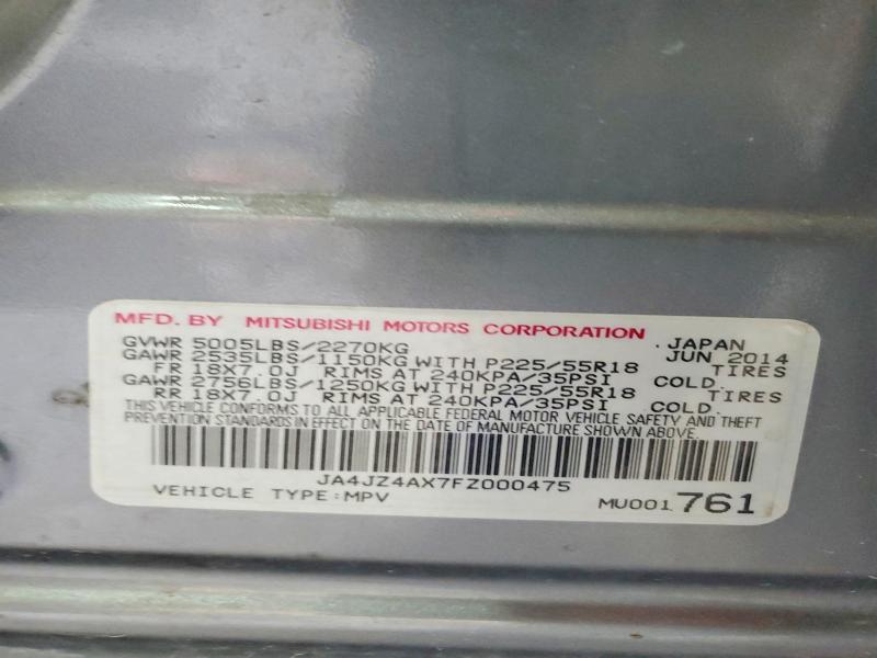 2015 Mitsubishi Outlander მანქანა იყიდება აუქციონზე, vin: JA4JZ4AX7FZ000475, აუქციონის ნომერი: 47371596