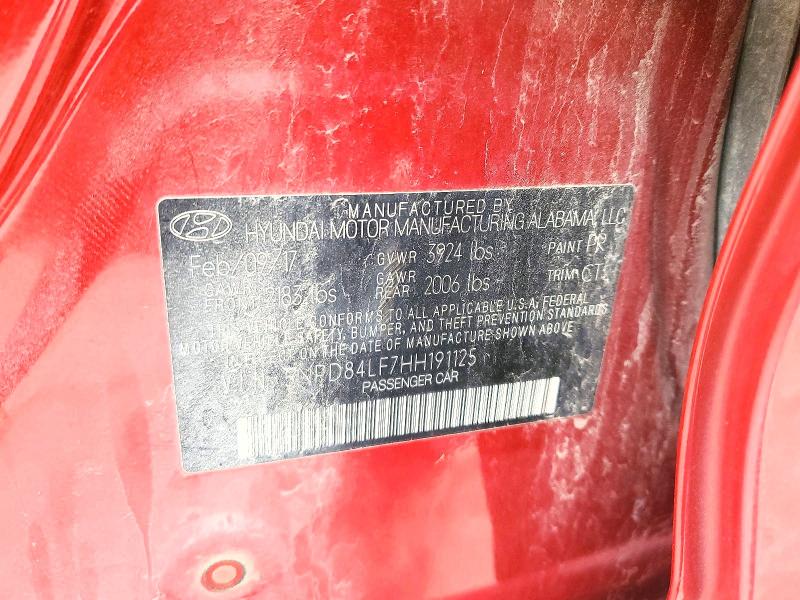 Продажа на аукционе авто 2017 Hyundai Elantra, vin: 5NPD84LF7HH191125, номер лота: 47724156