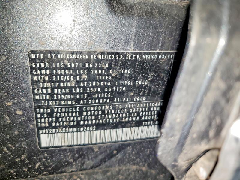 Aukcja sprzedaży 2021 Volkswagen Tiguan, vin: 3VV2B7AX3MM102002, numer aukcji: 45798036