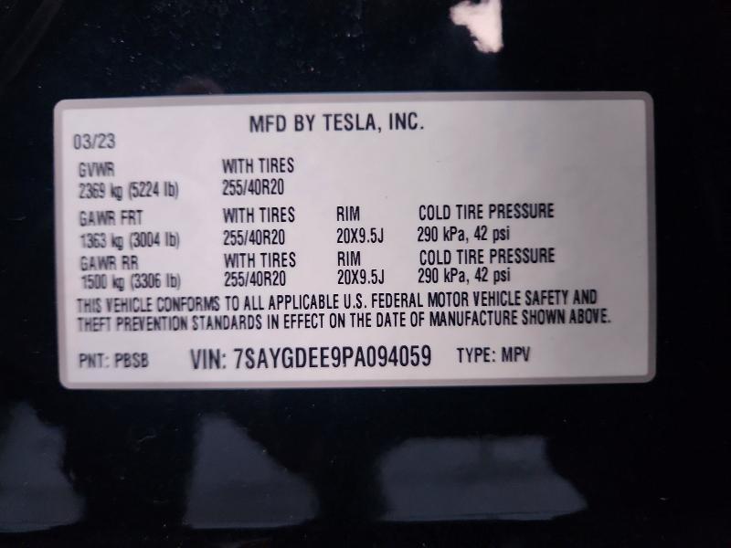 Продажа на аукционе авто 2023 Tesla Model Y, vin: 7SAYGDEE9PA094059, номер лота: 46488076