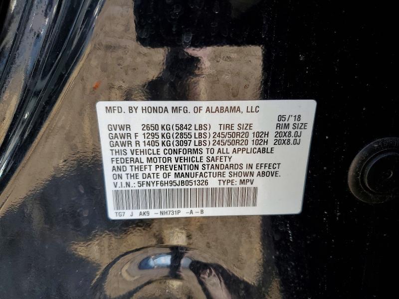 46442066 :رقم المزاد ، 5FNYF6H95JB051326 vin ، 2018 Honda Pilot مزاد بيع