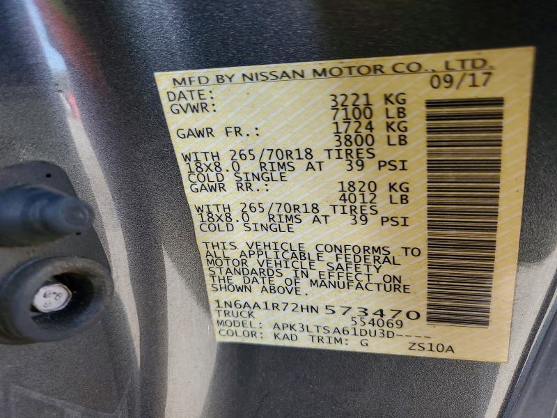 Aukcja sprzedaży 2017 Nissan Titan, vin: 1N6AA1R72HN573470, numer aukcji: 47963156