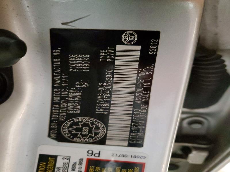 Aukcja sprzedaży 2012 Toyota Camry, vin: 4T1BF1FK4CU522970, numer aukcji: 79011105