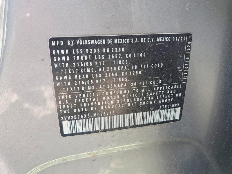 Продажа на аукционе авто 2020 Volkswagen Tiguan, vin: 3VV3B7AX3LM095748, номер лота: 47329946