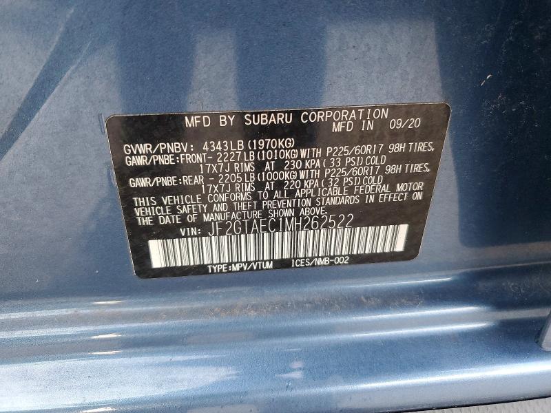 Aukcja sprzedaży 2021 Subaru Crosstrek, vin: JF2GTAEC1MH262522, numer aukcji: 46537206