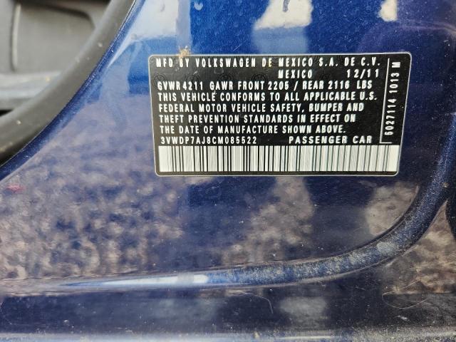 47183916 :رقم المزاد ، 3VWDP7AJ8CM085522 vin ، 2012 Volkswagen Jetta مزاد بيع