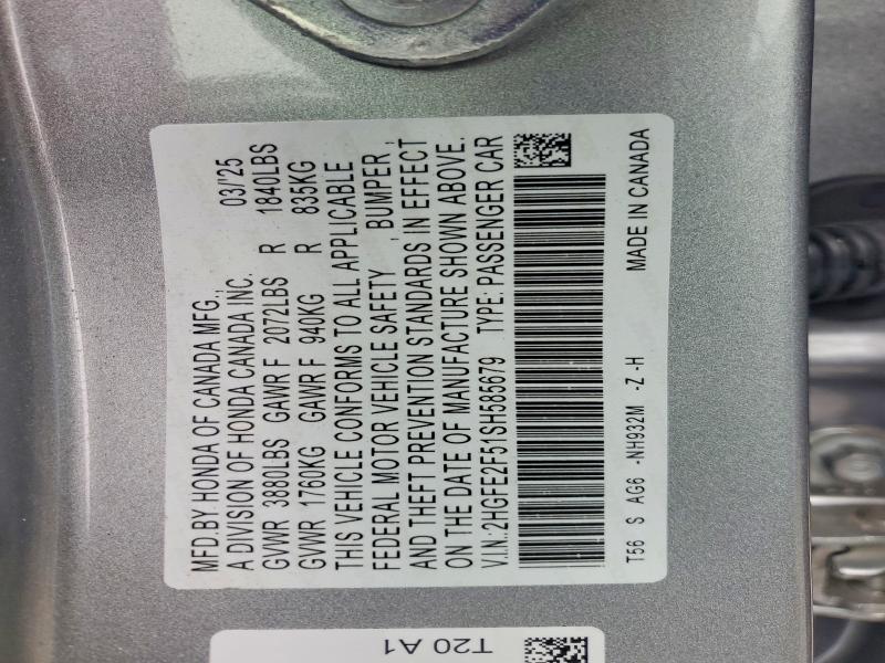 Продажа на аукционе авто 2025 Honda Civic, vin: 2HGFE2F51SH585679, номер лота: 47044226
