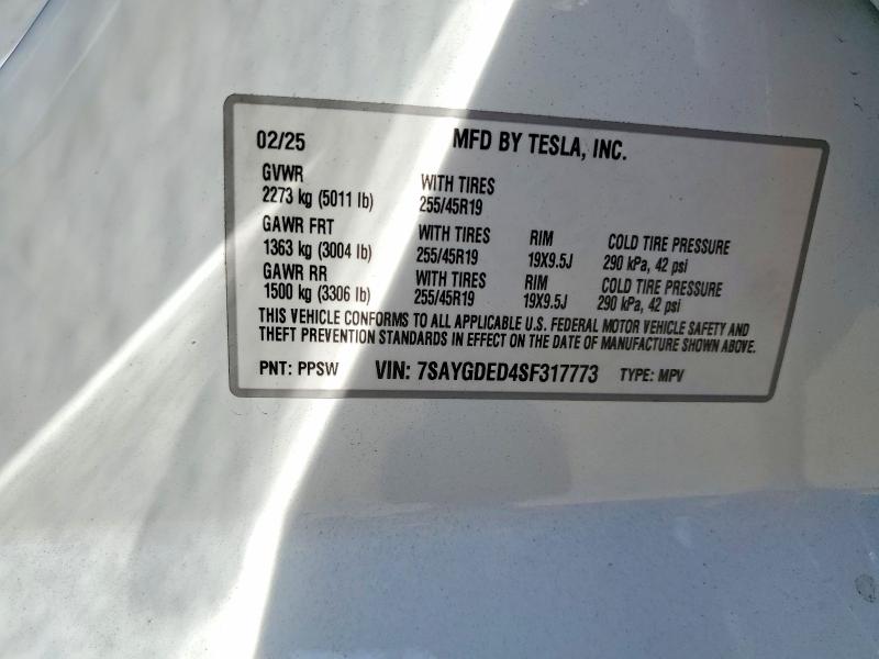Aukcja sprzedaży 2025 Tesla Model Y, vin: 7SAYGDED4SF317773, numer aukcji: 47306686
