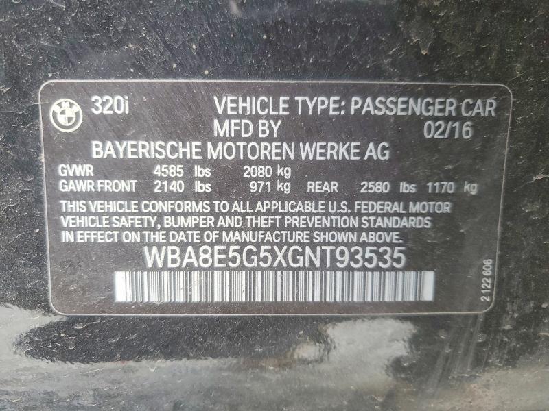 2016 Bmw 320 მანქანა იყიდება აუქციონზე, vin: WBA8E5G5XGNT93535, აუქციონის ნომერი: 46190126