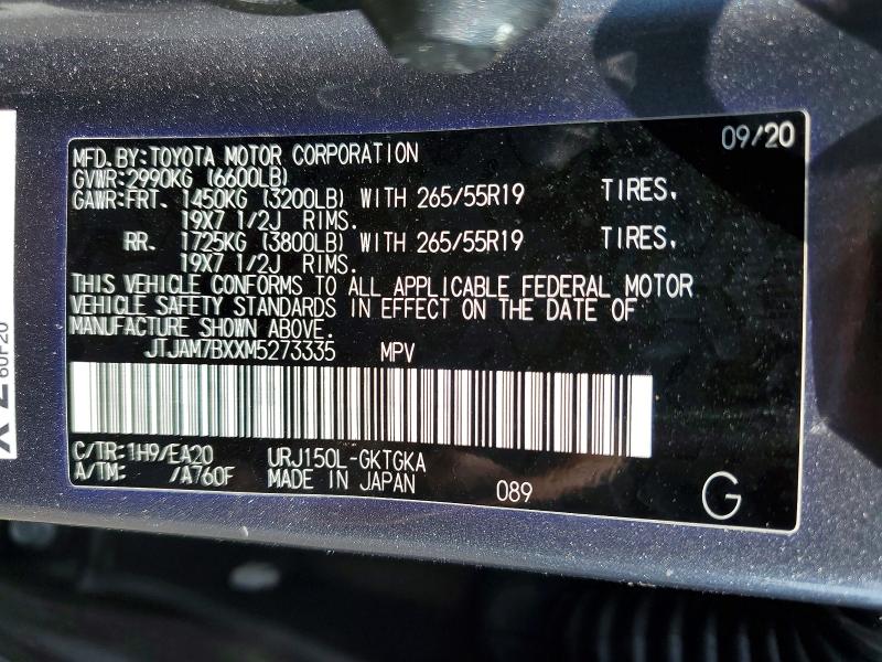 47350916 :رقم المزاد ، JTJAM7BXXM5273335 vin ، 2021 Lexus Gx 460 مزاد بيع
