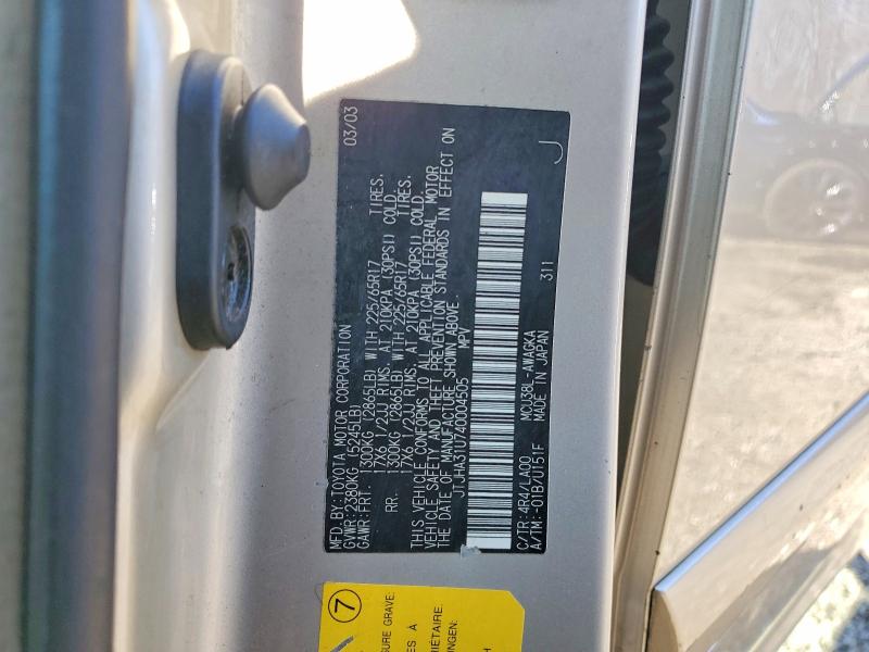 46643676 :رقم المزاد ، JTJHA31U740004505 vin ، 2004 Lexus Rx 330 مزاد بيع