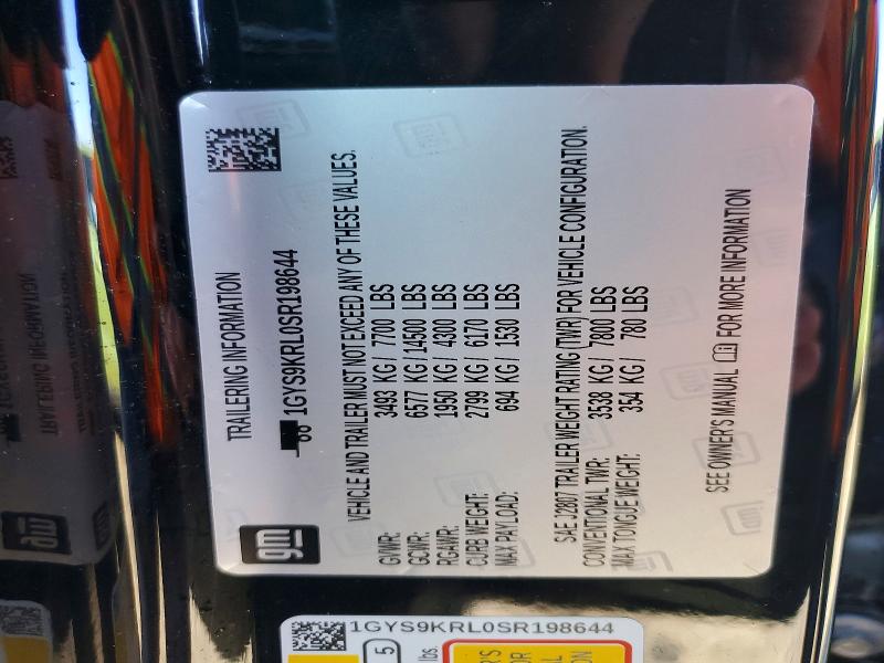 2025 Cadillac Escalade მანქანა იყიდება აუქციონზე, vin: 1GYS9KRL0SR198644, აუქციონის ნომერი: 41796386