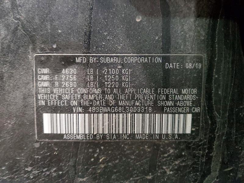 47728346 :رقم المزاد ، 4S3BWAG68L3003318 vin ، 2020 Subaru Legacy مزاد بيع
