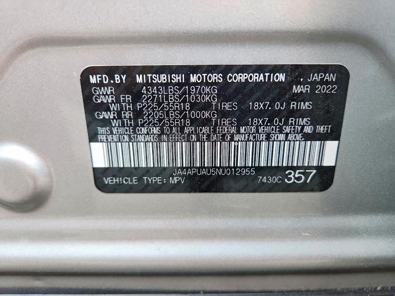 Auction sale of the 2022 Mitsubishi Outlander Sport, vin: JA4APUAU5NU012955, lot number: 41895106